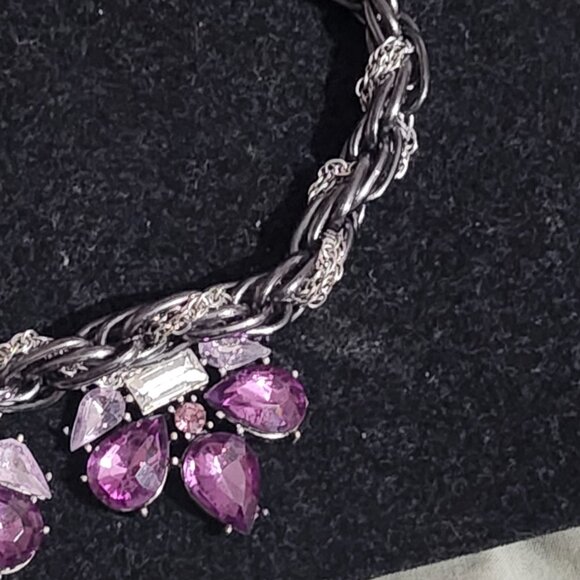 Lane Bryant Purple Rhinestone And Silver Tone Chain Necklace - Picture 5 of 6